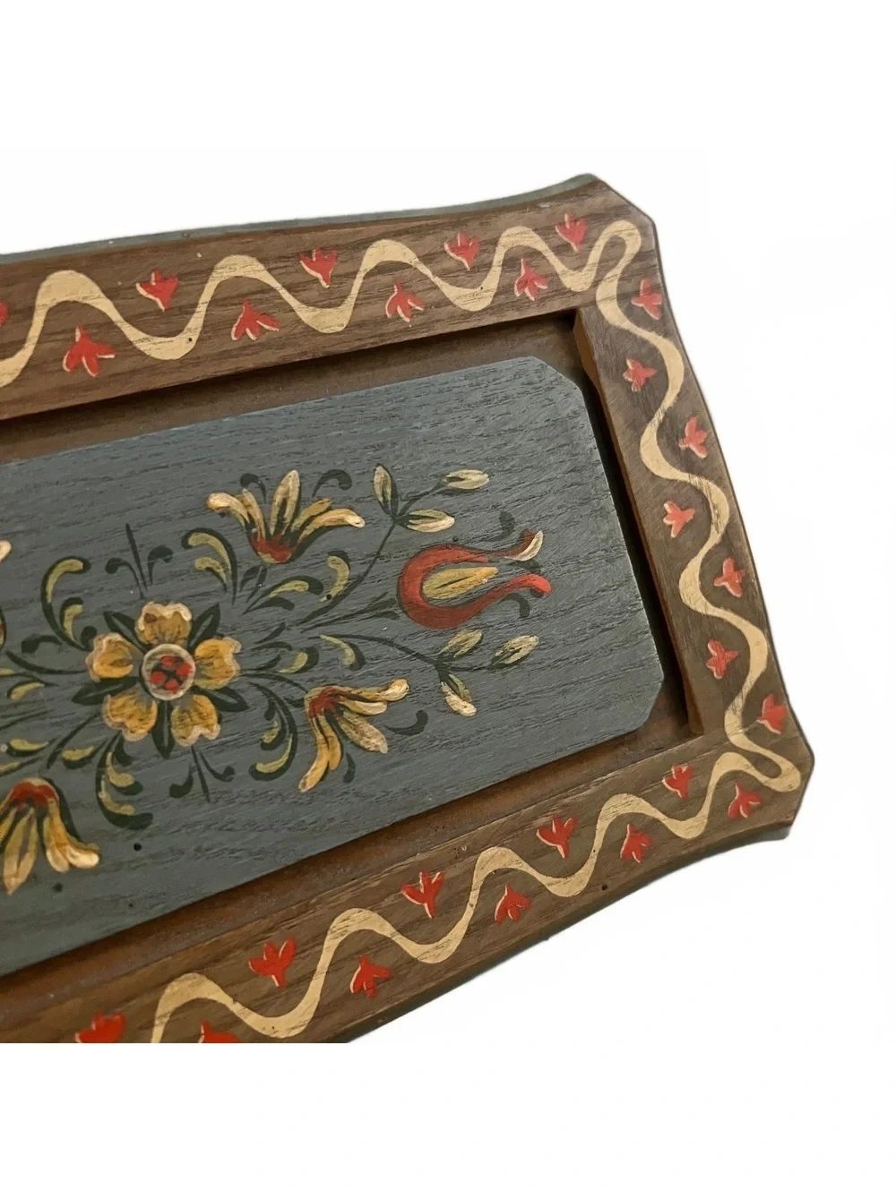 Vintage Anri Reuge Hand Painted Floral Folk Wooden Music Jewelry Box